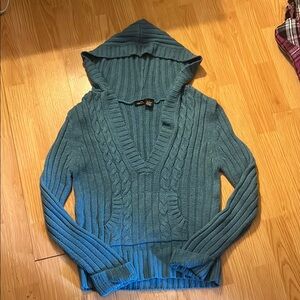 Blue Cable Knit Hooded Sweater